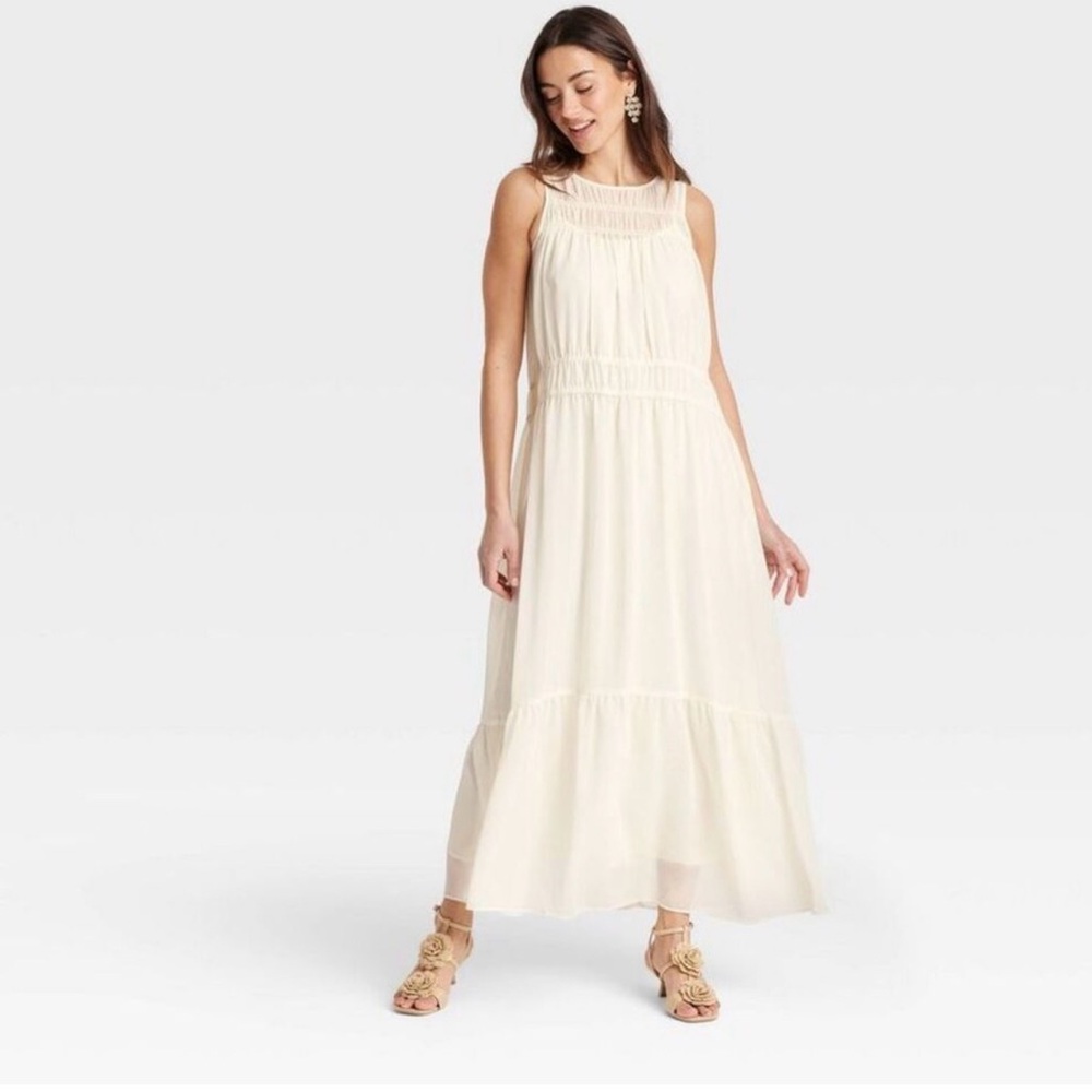 A New Day romantic fairy feminine Cream Chiffon Maxi Sz XL cottage core dress - Picture 1 of 5